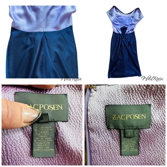 ZAC POSEN MARILYN DRESS - Lilac & Navy Blue Collared Fringe Silk Dress SZ 2 - Picture 17 of 17